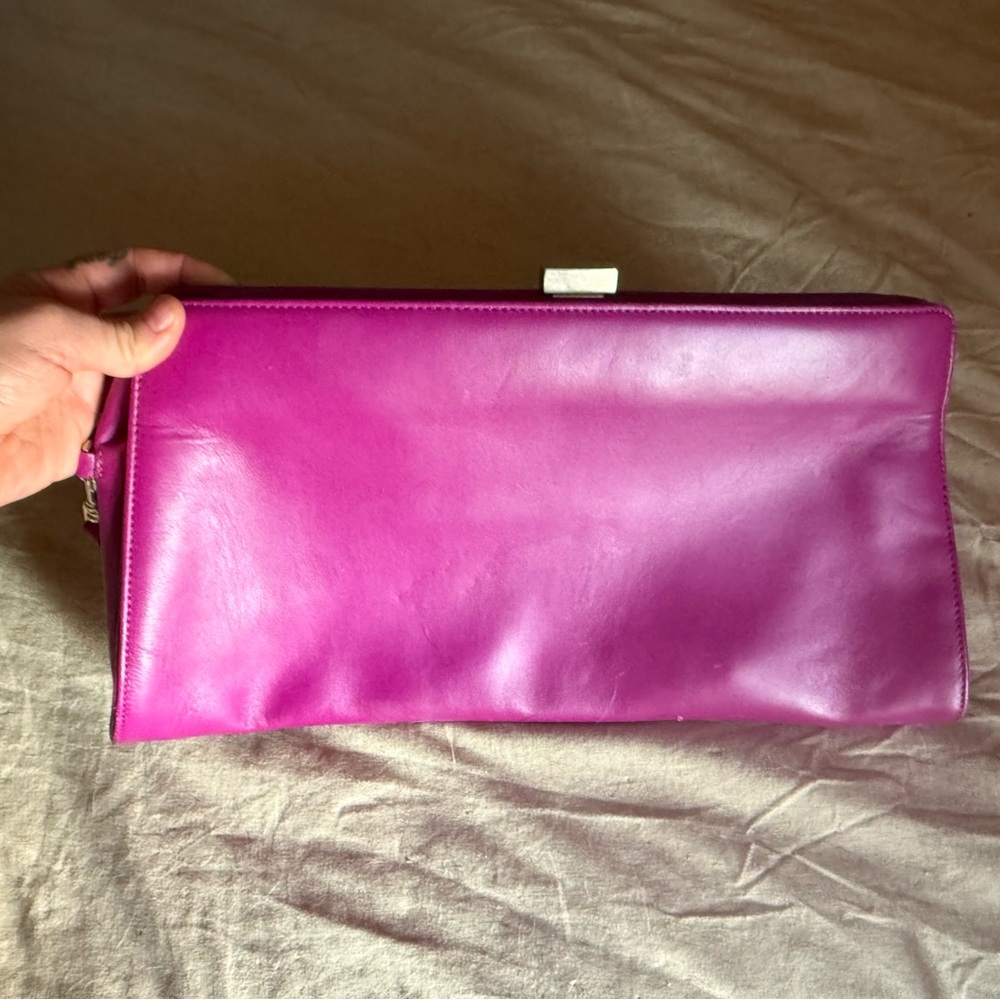 Sézane Fuchsia Leather Clutch